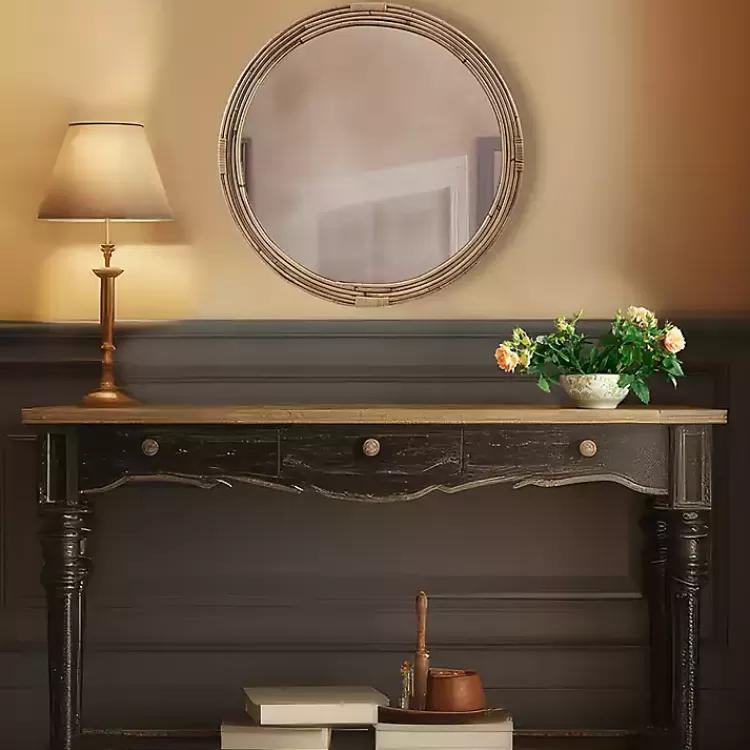 Martha Stewart Natural Round Rattan Wall Mirror>Kirklands Home Outlet
