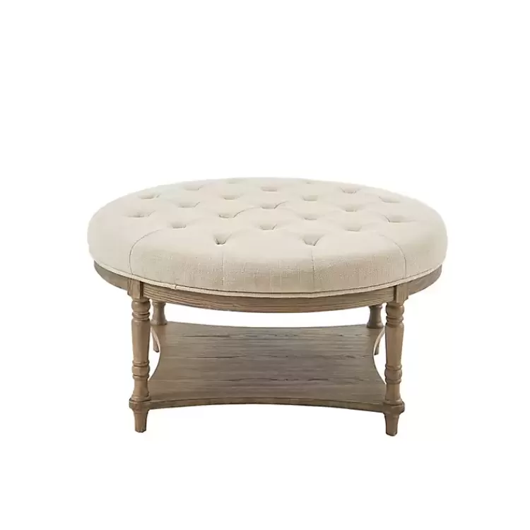 Martha Stewart Round Cream Ottoman with Shelf>Kirklands Home New