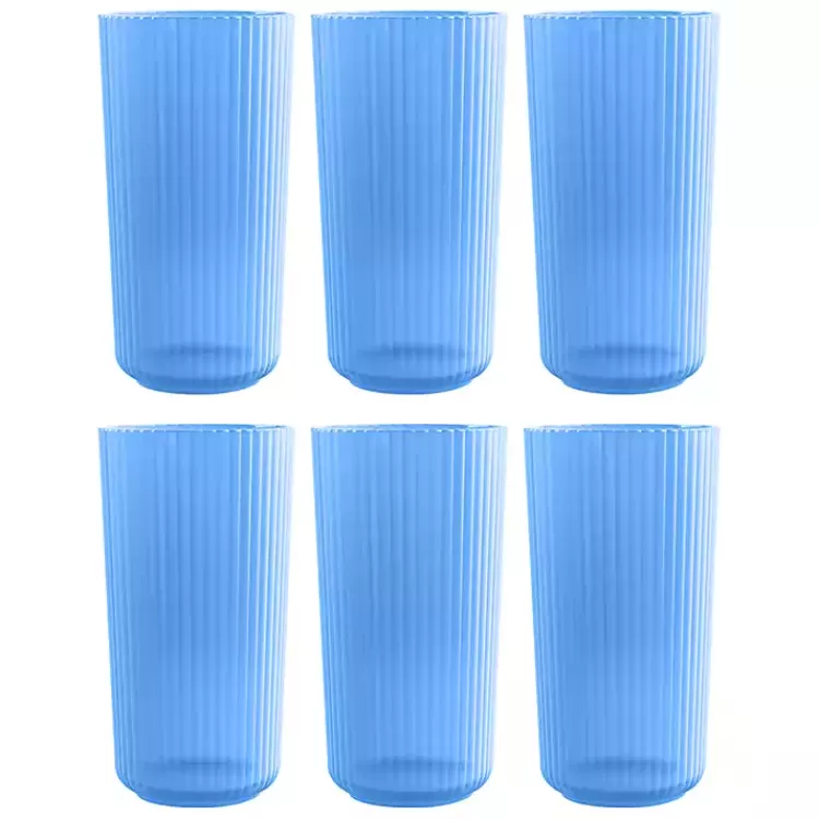 Matte Azure Ribbed Tall Glasses, Set of 6>Kirklands Home New