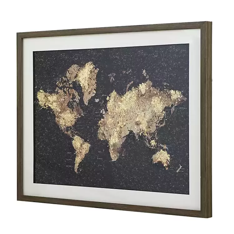 Metallic Gold World Map Framed Art Print>Kirklands Home Shop