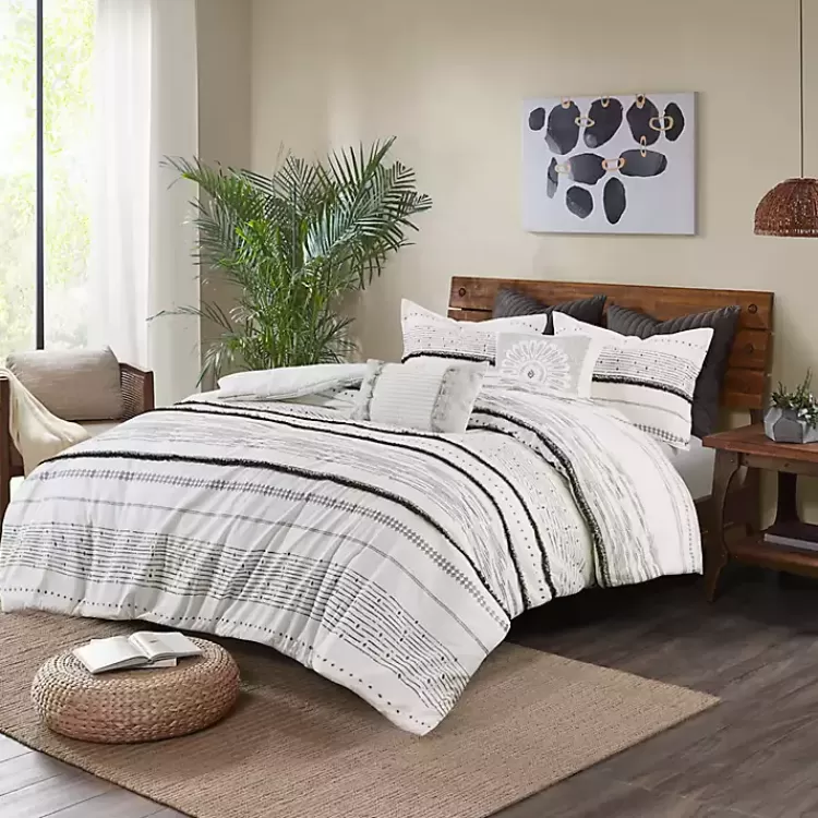 Mia White Striped 3-pc. King Comforter Set>Kirklands Home Fashion