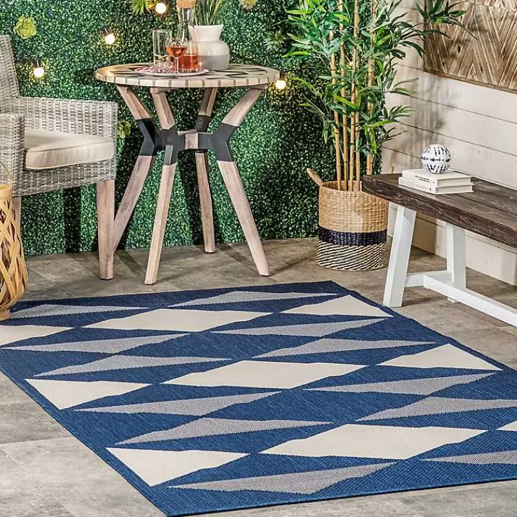 Mitchell Blue Geo Diamonds Outdoor Rug, 5x8>Kirklands Home Cheap