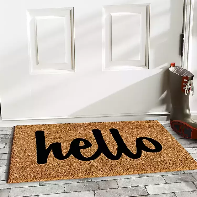 Natural and Black Coir Hello Doormat, 36x24 in.>Kirklands Home Cheap