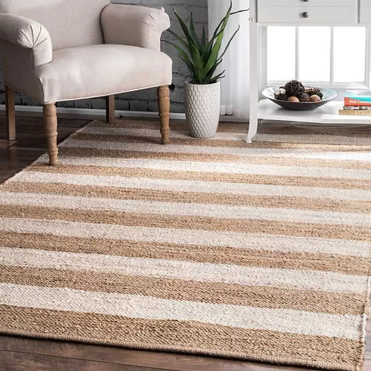 Natural and White Striped Felix Area Rug, 7x9>Kirklands Home Store