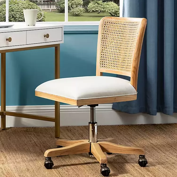 Natural Cane Back Linen Office Chair>Kirklands Home Store
