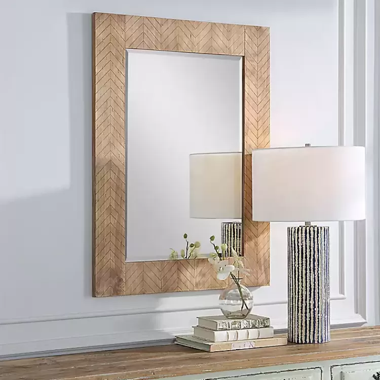 Natural Chevron Wood Wall Mirror>Kirklands Home Best