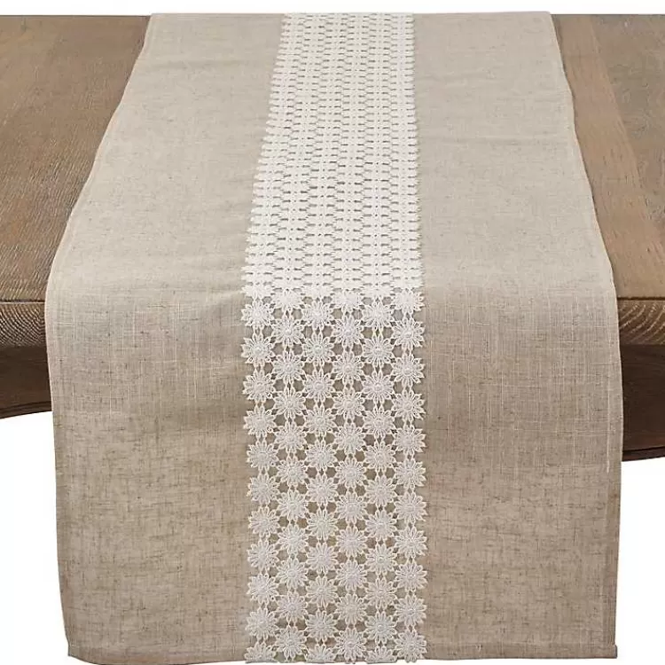 Natural Daisy Lace Linen Table Runner>Kirklands Home Online