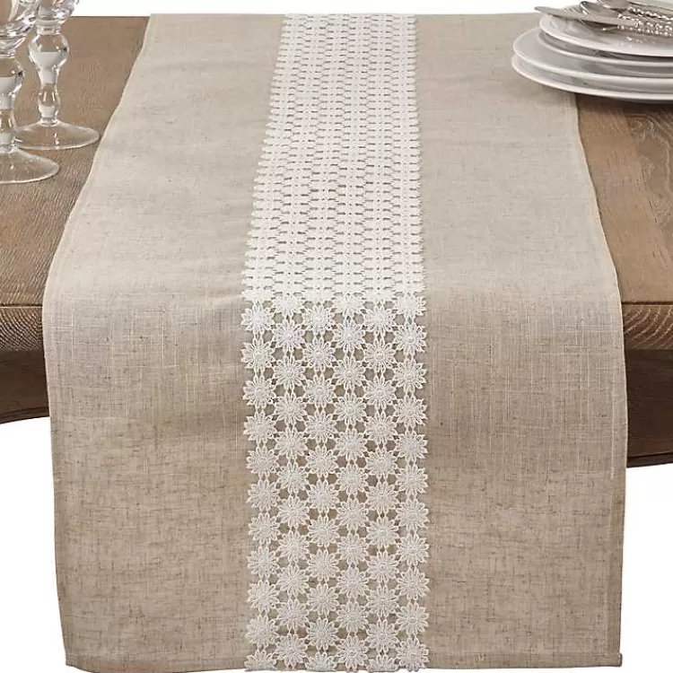 Natural Daisy Lace Linen Table Runner>Kirklands Home Online