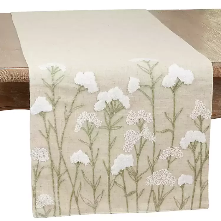 Natural Embroidered Floral Table Runner>Kirklands Home Discount