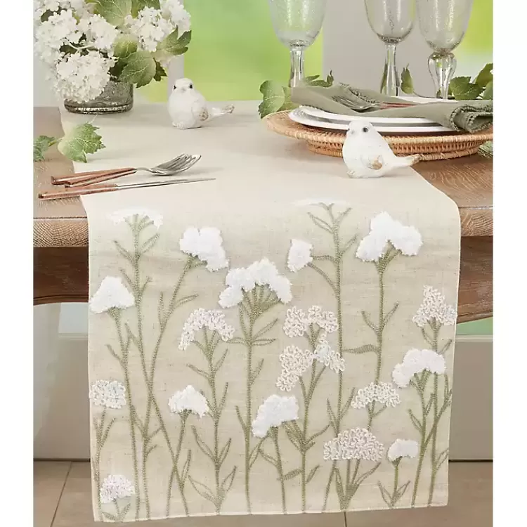 Natural Embroidered Floral Table Runner>Kirklands Home Discount