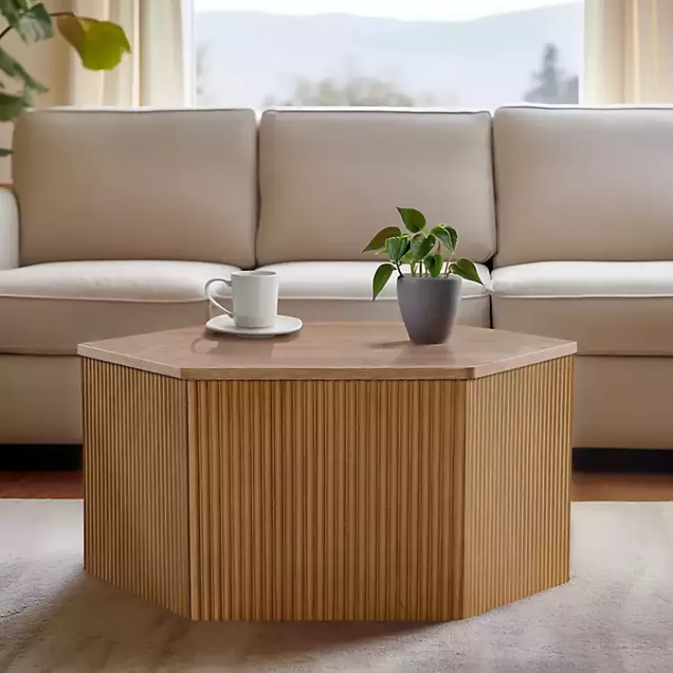 Natural Fluted Hexagon Coffee Table>Kirklands Home New