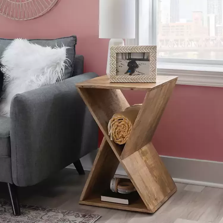 Natural Mango Wood Hourglass Accent Table>Kirklands Home Clearance