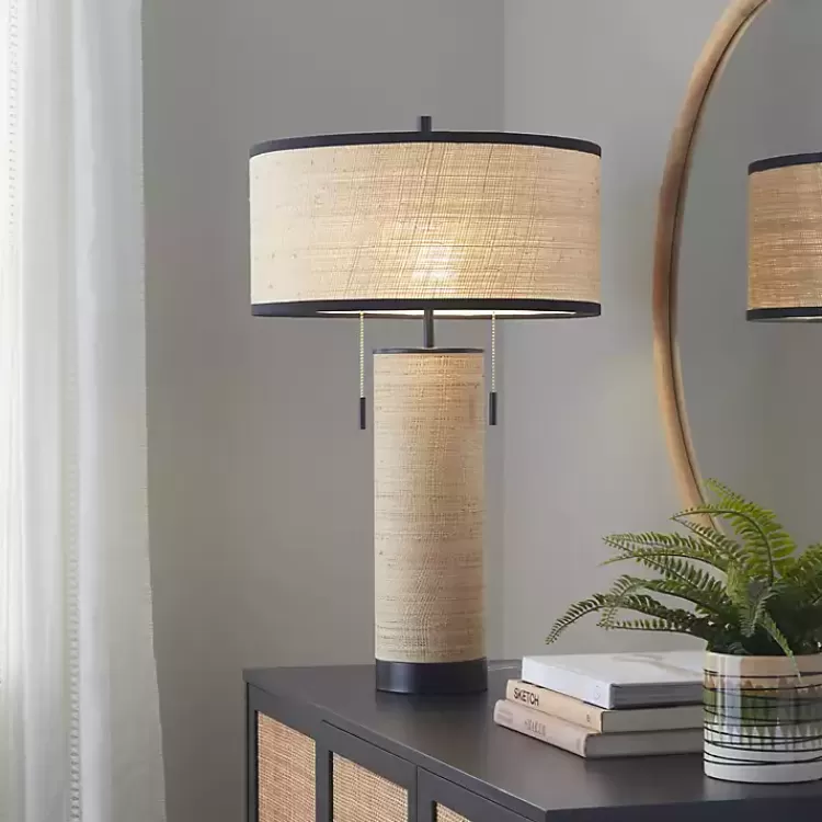 Natural Rattan and Black Metal Table Lamp>Kirklands Home Hot