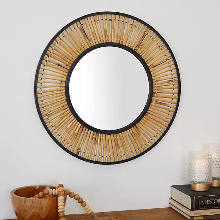 Natural Round Slatted Frame Wall Mirror>Kirklands Home Shop