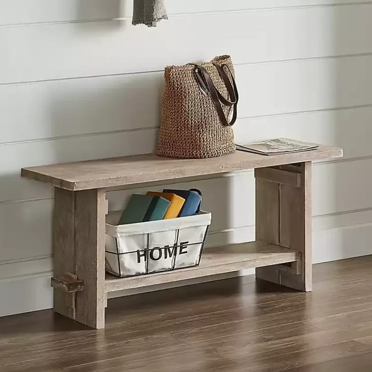 Natural Rustic Whitewashed Mango Wood Bench>Kirklands Home New