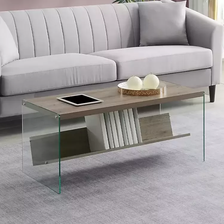 Natural Soho Glass Coffee Table with V Shelf>Kirklands Home Best Sale