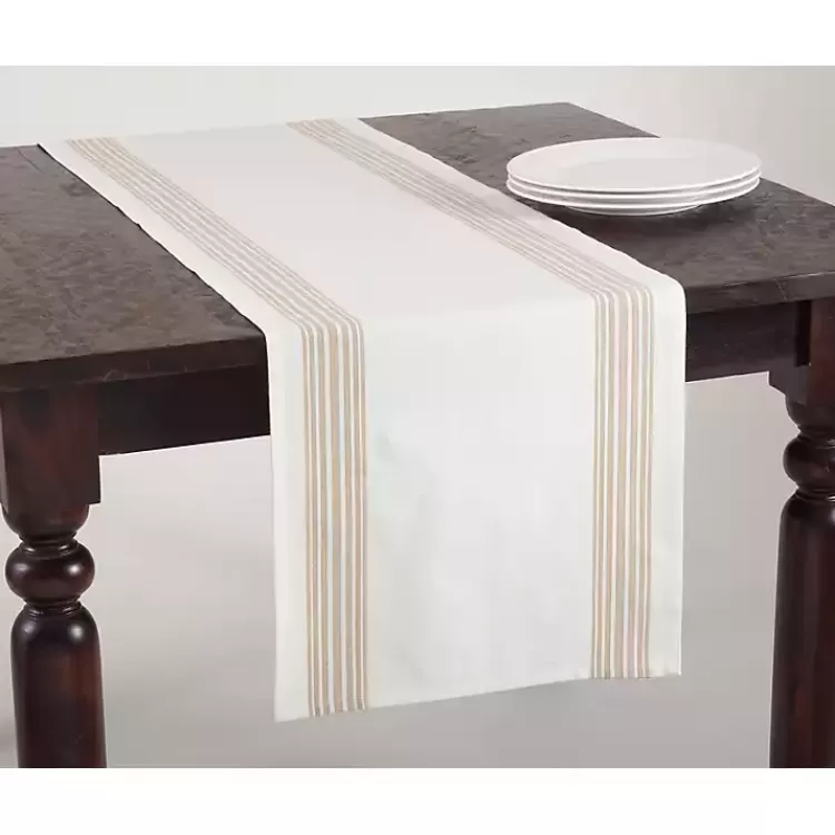 Natural Striped Border Table Runner>Kirklands Home Hot