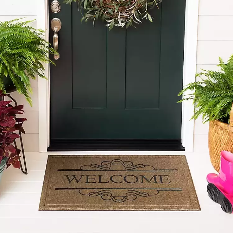 Natural Welcome Script Doormat>Kirklands Home Store