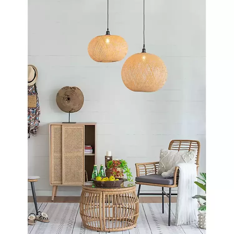 Natural Wide Woven Bamboo Globe Pendant Light>Kirklands Home Flash Sale