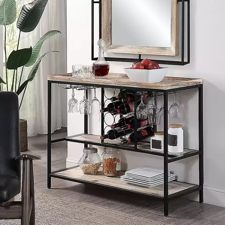 Natural Wood & Black Metal Wine Rack Console Table>Kirklands Home Shop