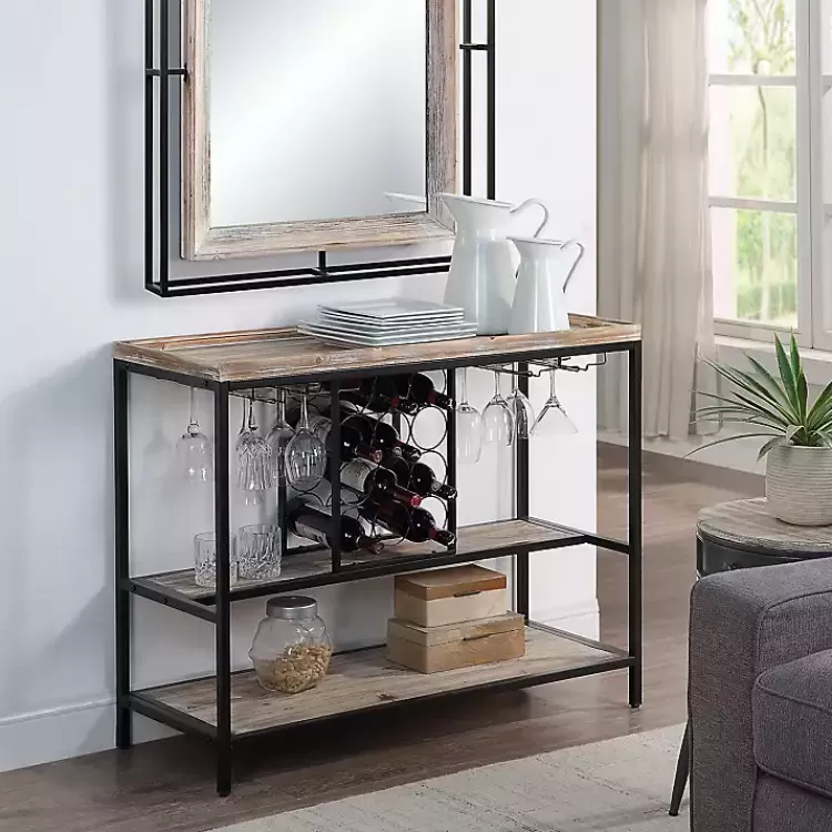 Natural Wood & Black Metal Wine Rack Console Table>Kirklands Home Shop