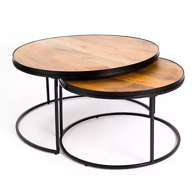 Natural Wood & Metal 2-pc. Coffee Table Set>Kirklands Home Store