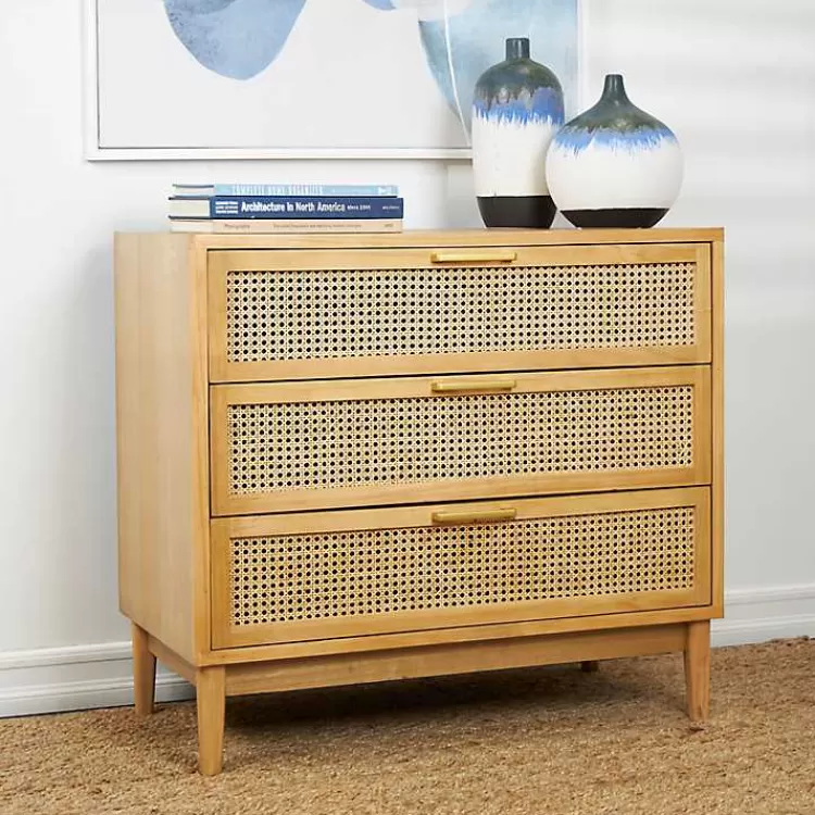 natural_wood_and_rattan_drawer_chest_5.webp Natural Wood and Rat 3-Drawer Chest>Kirklands Home Best Sale