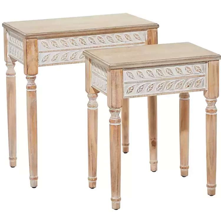 Natural Wood Carved Leaf Accent Tables, Set of 2>Kirklands Home New