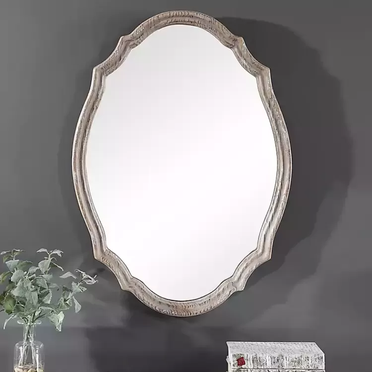 Natural Wood Distressed Curved Frame Mirror>Kirklands Home Cheap