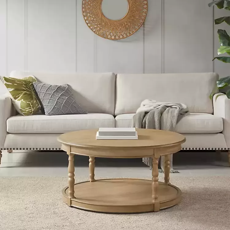 Natural Wood Finish Turned Leg Round Coffee Table>Kirklands Home Best Sale