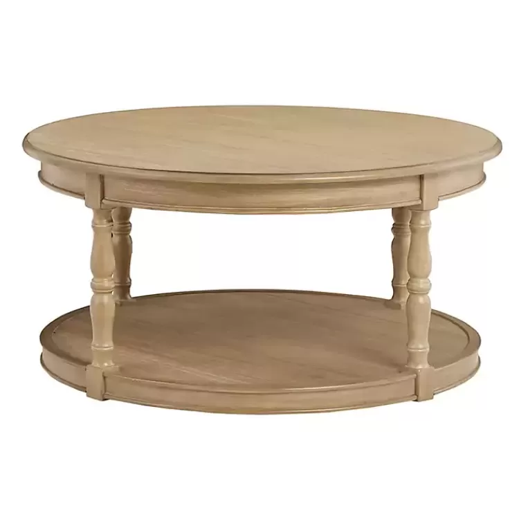 Natural Wood Finish Turned Leg Round Coffee Table>Kirklands Home Best Sale