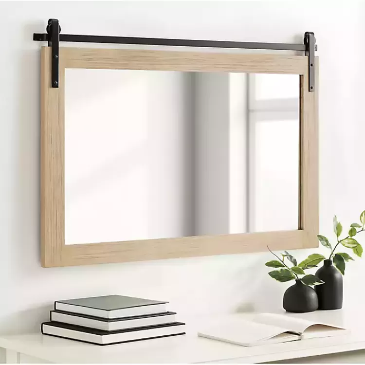 Natural Wood Metal Barn Door Wall Mirror>Kirklands Home Clearance