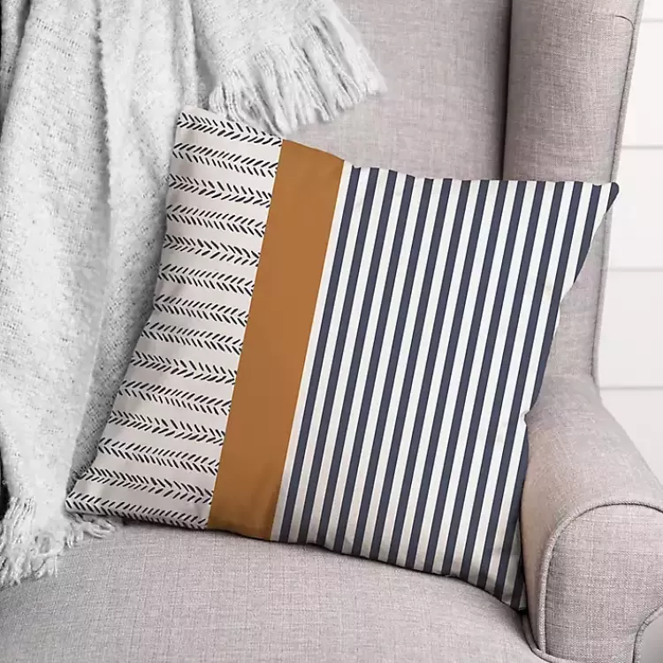 Navy & Burnt Orange Stripes Indoor/Outdoor Pillow>Kirklands Home Store