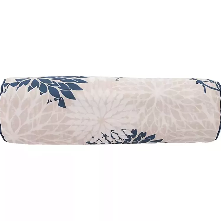 Navy and Beige Floral Outdoor Bolster Pillow>Kirklands Home Clearance