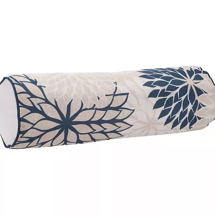 Navy and Beige Floral Outdoor Bolster Pillow>Kirklands Home Clearance