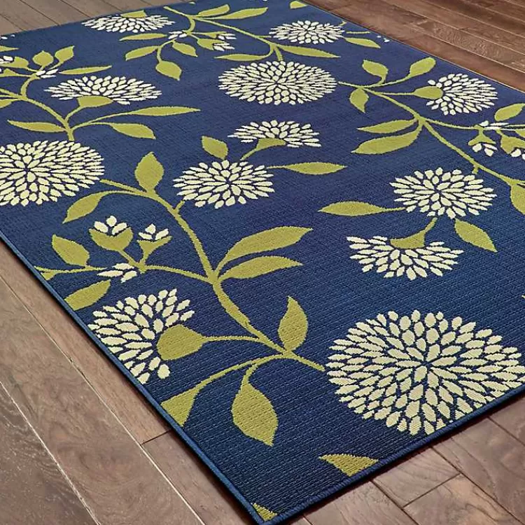 Navy and Green Floral Vine Outdoor Area Rug, 5x7>Kirklands Home Fashion