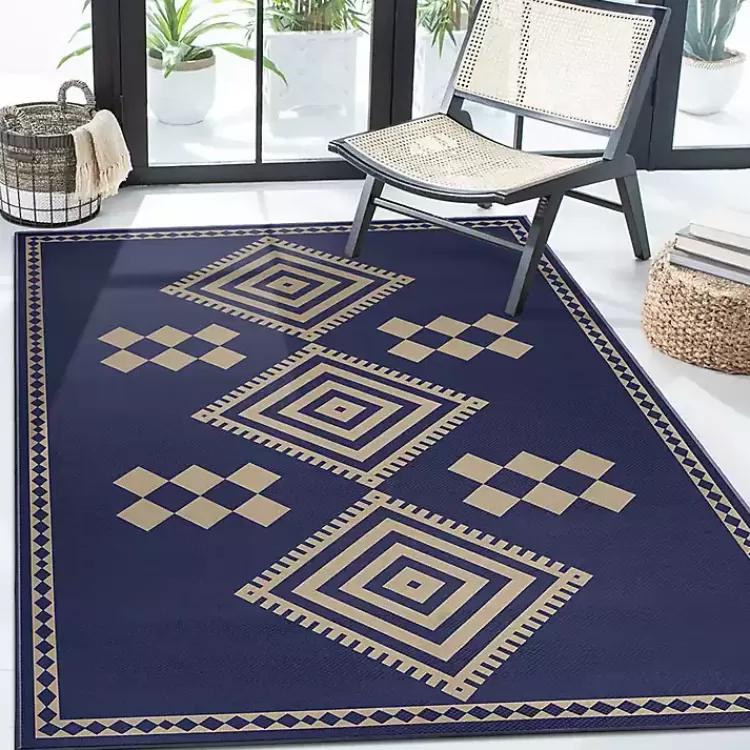 Navy and Tan Kilim Washable Area Rug, 5x7>Kirklands Home Online