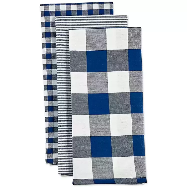 Navy and White Mixed Check Towels, Set of 3>Kirklands Home New