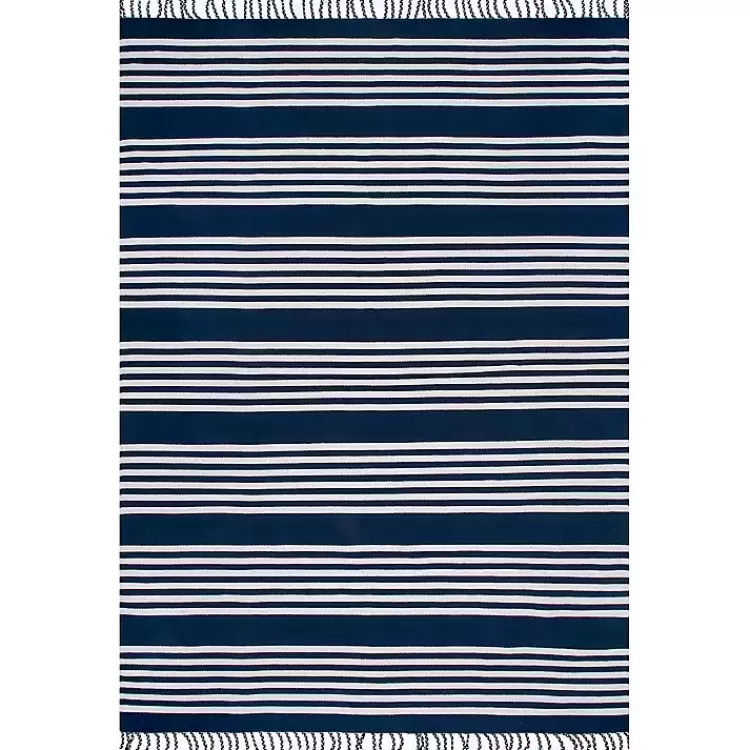 Navy Blue Striped Tassel Cotton Area Rug, 8x10>Kirklands Home Store