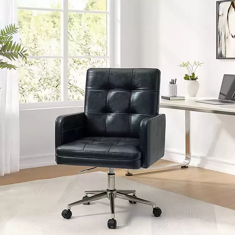 Navy Tufted Faux Leather Swivel Office Chair>Kirklands Home New