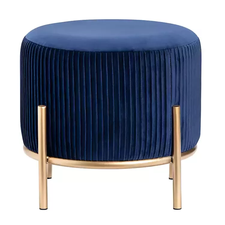 Navy Velvet Upholstered Round Ottoman>Kirklands Home Online