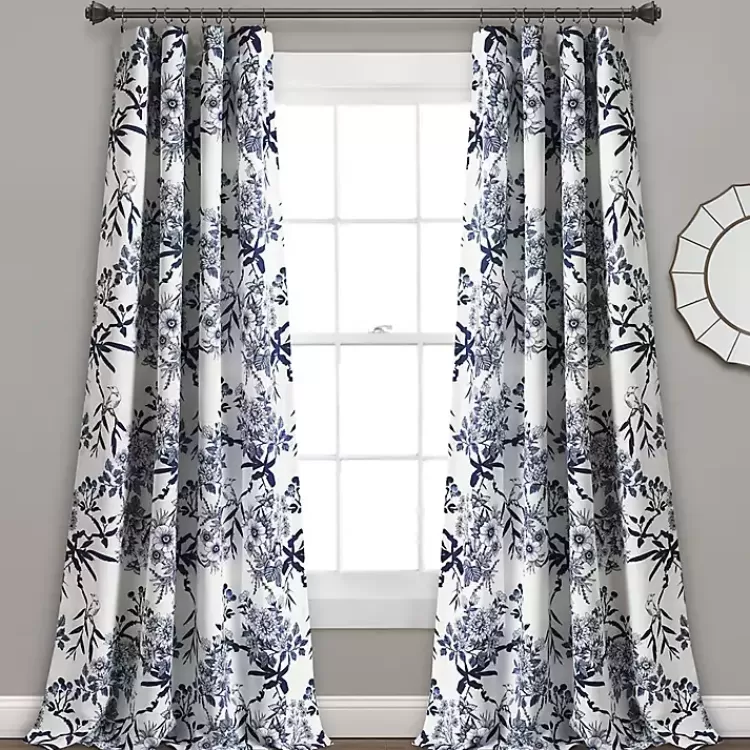 Navy Botanical Garden Curtain Panel Set, 95 in.>Kirklands Home Discount