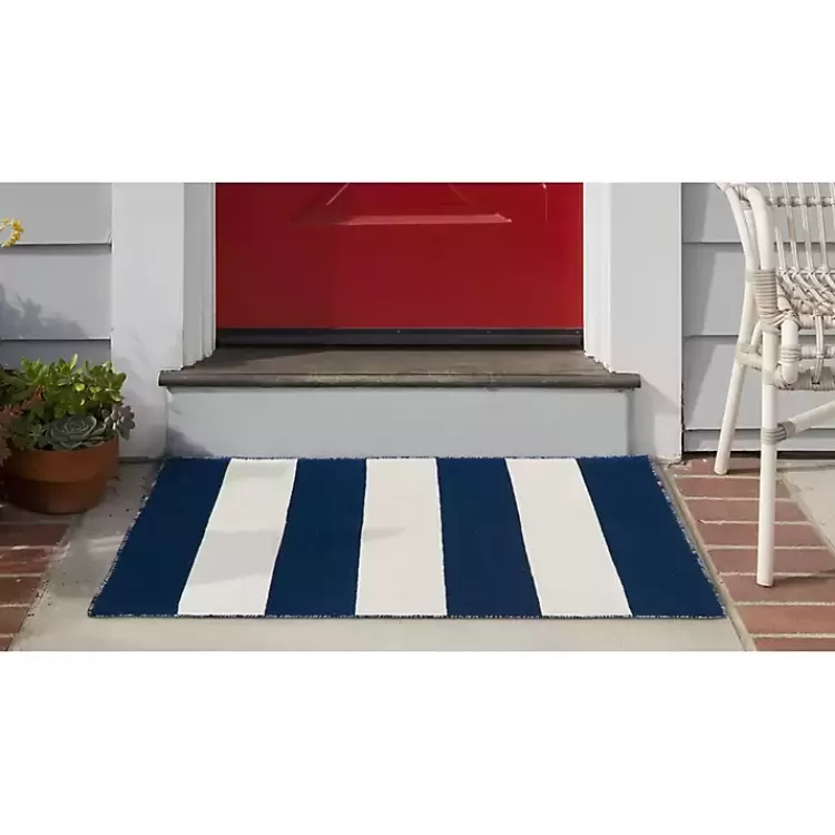 Navy Cabana Stripe Indoor/Outdoor Scatter Rug>Kirklands Home Shop