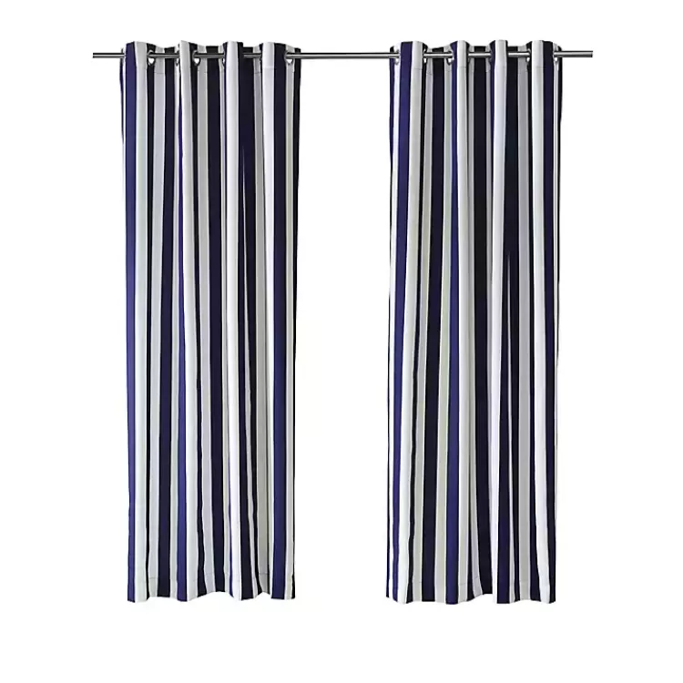 Navy Coastal Stripe Outdoor Curtain Panel, 96 in.>Kirklands Home Online