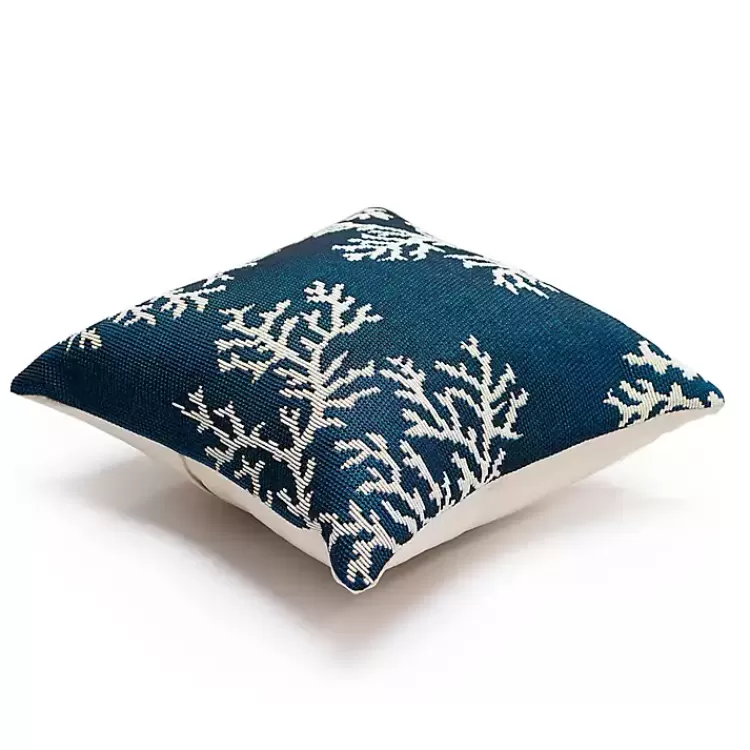 Navy Coral Woven Outdoor Throw Pillow>Kirklands Home Clearance
