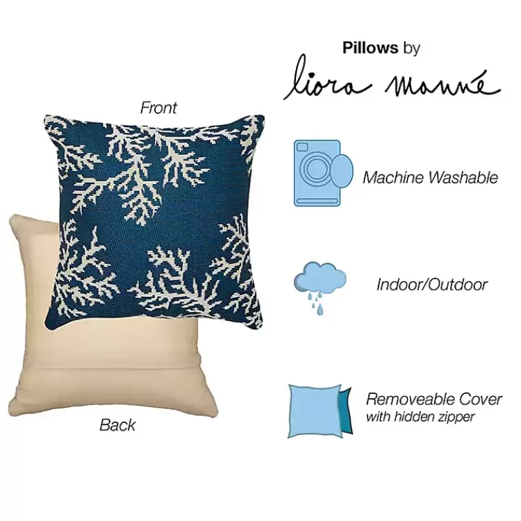 Navy Coral Woven Outdoor Throw Pillow>Kirklands Home Clearance