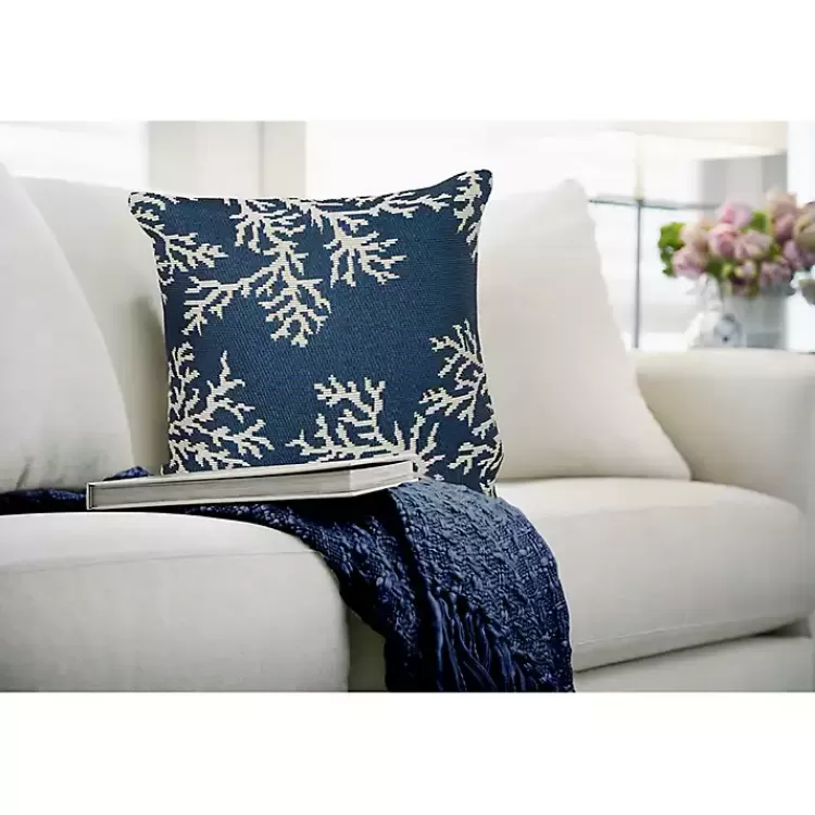 Navy Coral Woven Outdoor Throw Pillow>Kirklands Home Clearance