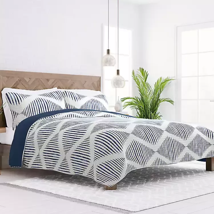 Navy Diamond Line Reversible 3-pc. King Quilt Set>Kirklands Home Best Sale