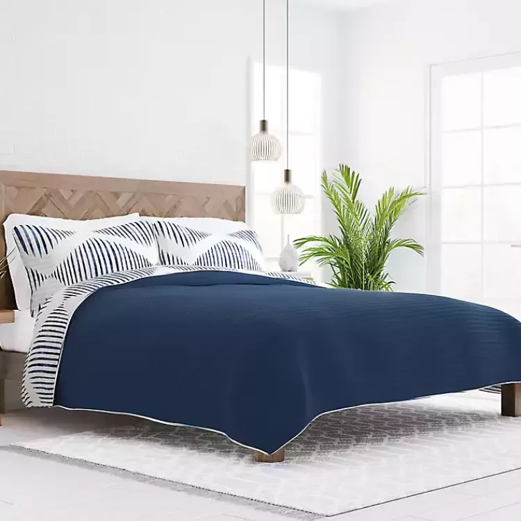Navy Diamond Line Reversible 3-pc. King Quilt Set>Kirklands Home Best Sale