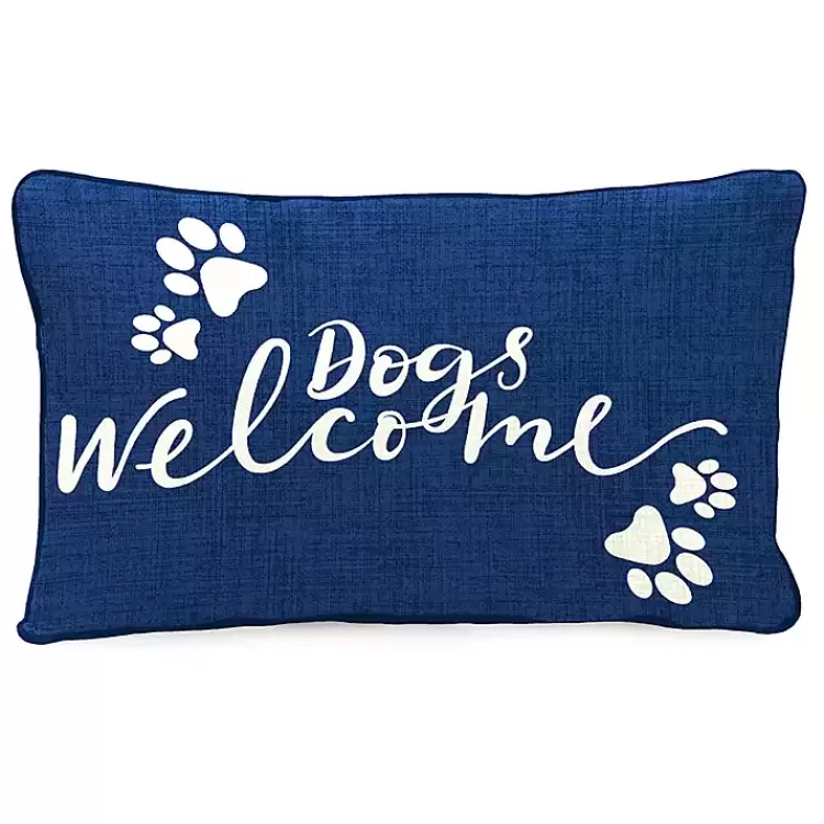 Navy Dogs Welcome Outdoor Lumbar Pillow>Kirklands Home Shop